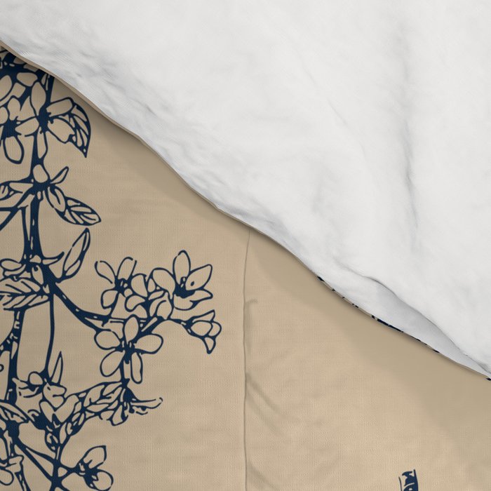 Botanical Cottage Floral Pattern in Beige and Navy Blue Comforter Gallery Image 4