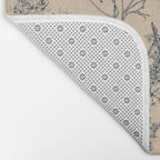 Botanical Cottage Floral Pattern in Beige and Navy Blue Bath Mat Gallery Image 2