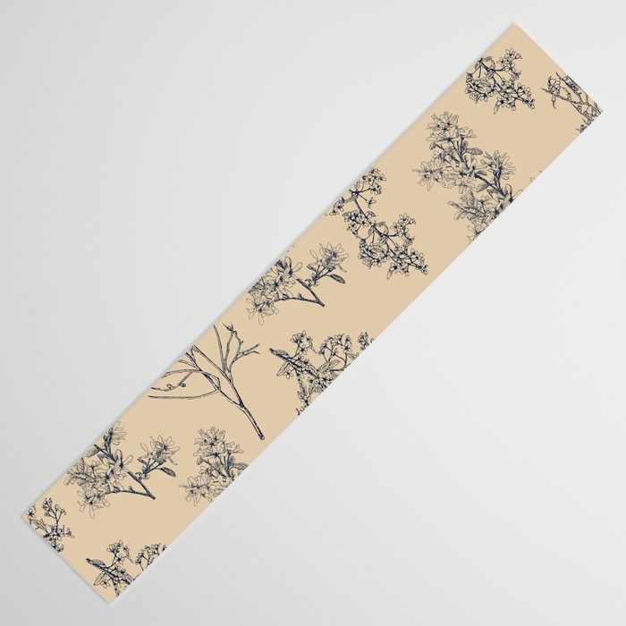 Botanical Cottage Floral Pattern in Beige and Navy Blue Table Runner Gallery Image 3