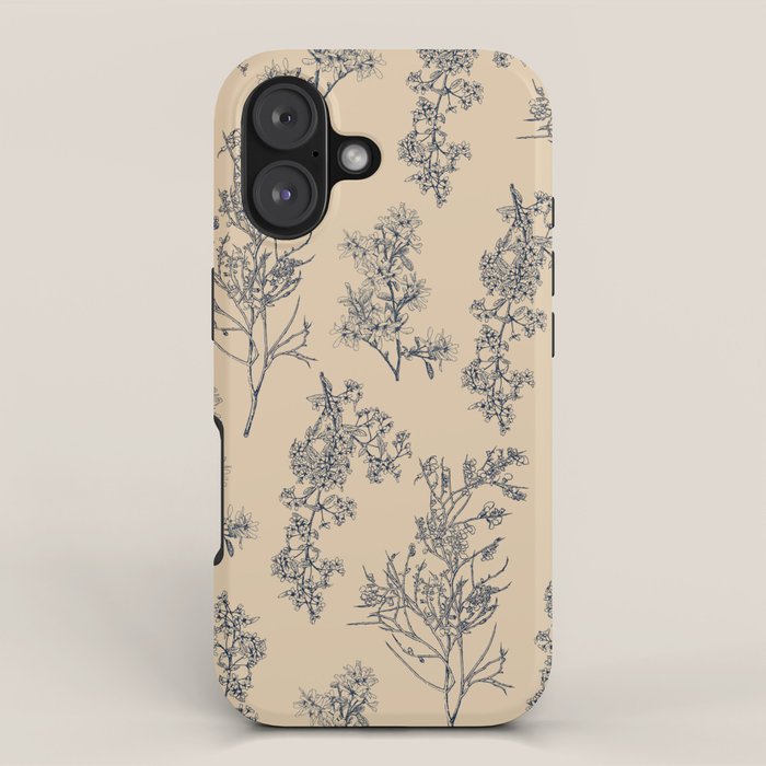 Botanical Cottage Floral Pattern in Beige and Navy Blue iPhone Case Gallery Image 1