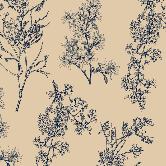 Botanical Cottage Floral Pattern in Beige and Navy Blue Coffee Mug Gallery Image 2