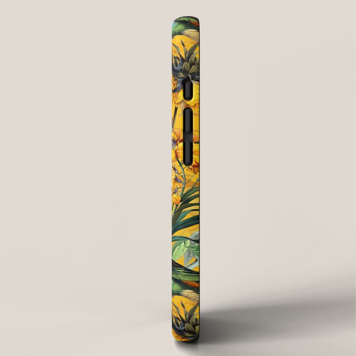 Vintage Flowers And Colorful Birds In Exotic Yellow Botanical Garden iPhone Case Gallery Image 2