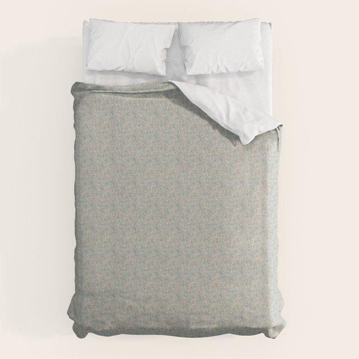 Ditsy Trailing Block Print Floral - Light Sage Green Duvet Cover Gallery Image 1