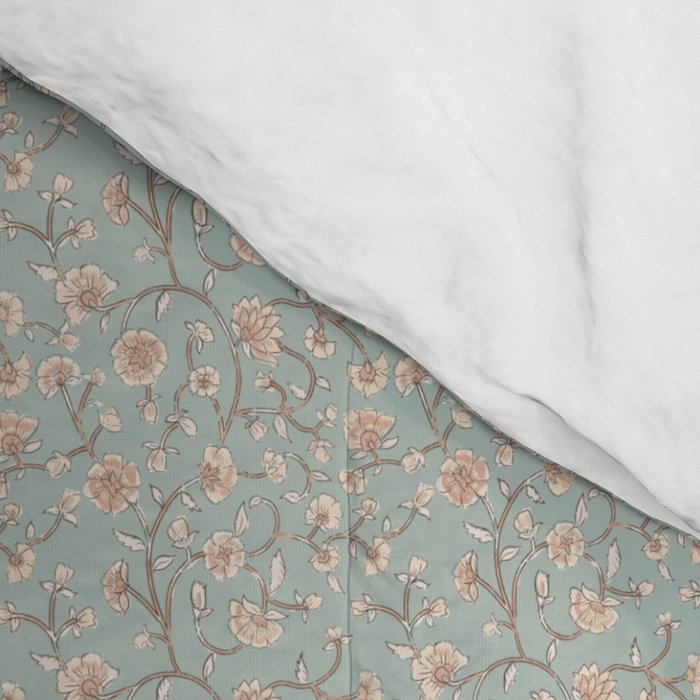 Ditsy Trailing Block Print Floral - Light Sage Green Comforter Gallery Image 4