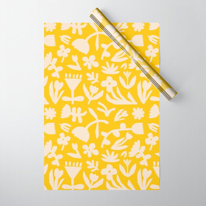 Yellow abstract flower art pattern Wrapping Paper Gallery Image 1