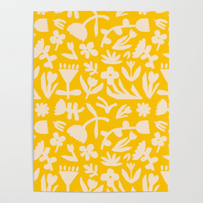 Yellow abstract flower art pattern Poster Gallery Image 1