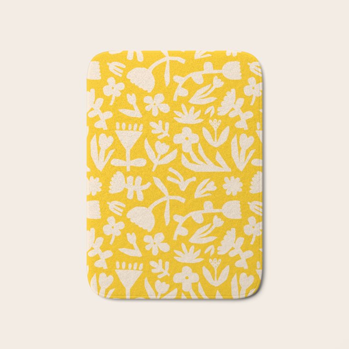 Yellow abstract flower art pattern Bath Mat Gallery Image 1