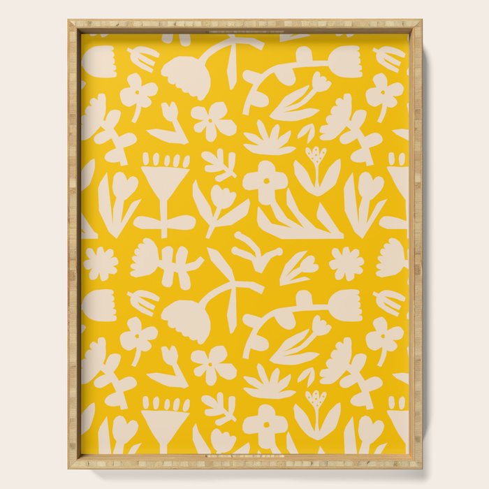 Yellow abstract flower art pattern Serving Tray Gallery Image 1