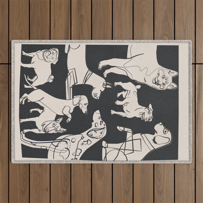 Minimal Abstract Dogs Art 1 Outdoor Rug Gallery Image 1