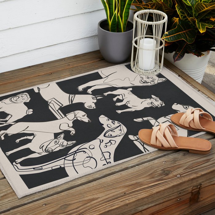 Minimal Abstract Dogs Art 1 Outdoor Rug Gallery Image 2
