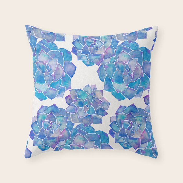 Rosette Succulents - Blue Palette Throw Pillow Gallery Image 6