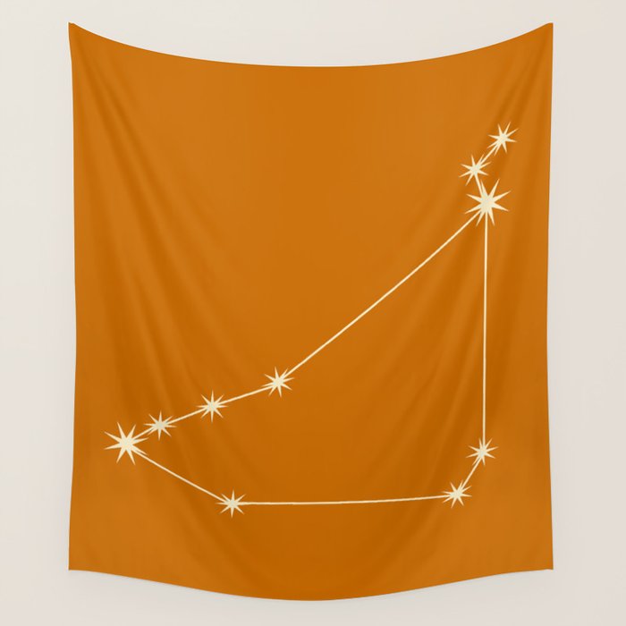 Capricorn Zodiac Star Constellation Line Art Orange Wall Tapestry Gallery Image 1