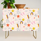 Happy Smiley Face & Retro Rainbows in Dusty Pink Credenza Gallery Image 1