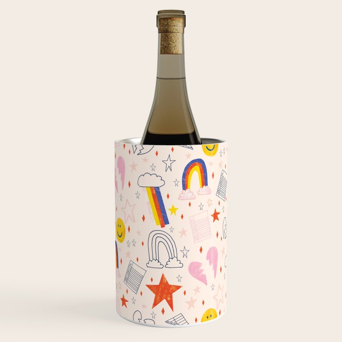 Happy Smiley Face & Retro Rainbows in Dusty Pink Wine Chiller Gallery Image 3