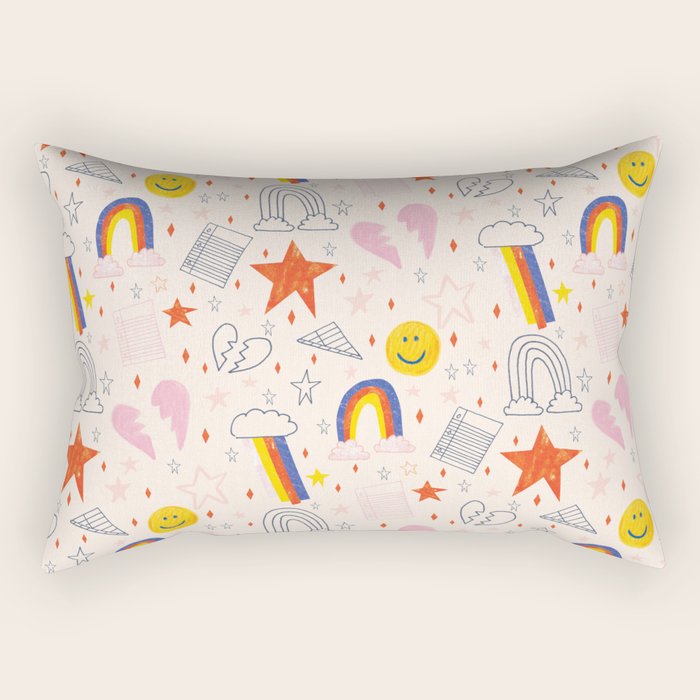Happy Smiley Face & Retro Rainbows in Dusty Pink Rectangular Pillow Gallery Image 1