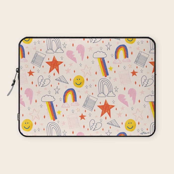 Happy Smiley Face & Retro Rainbows in Dusty Pink Laptop Sleeve Gallery Image 1