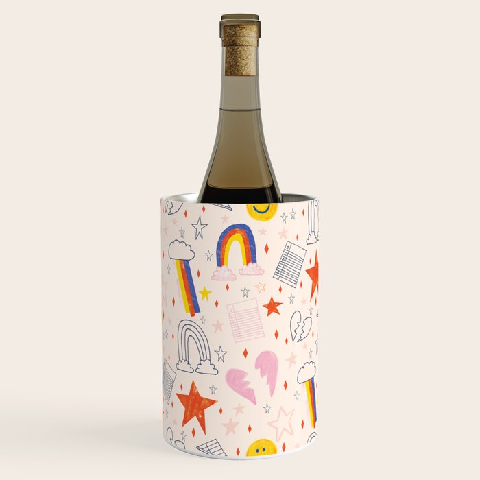 Happy Smiley Face & Retro Rainbows in Dusty Pink Wine Chiller Gallery Image 2