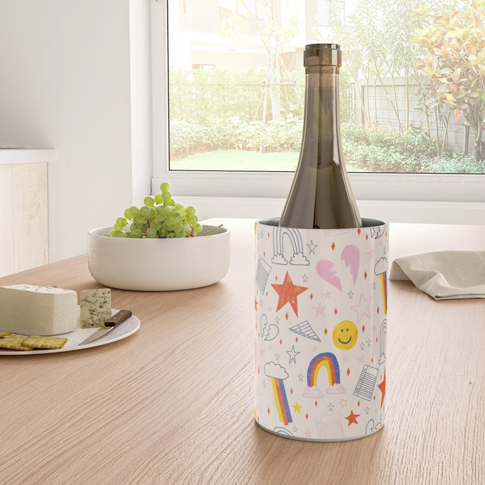 Happy Smiley Face & Retro Rainbows in Dusty Pink Wine Chiller Gallery Image 4