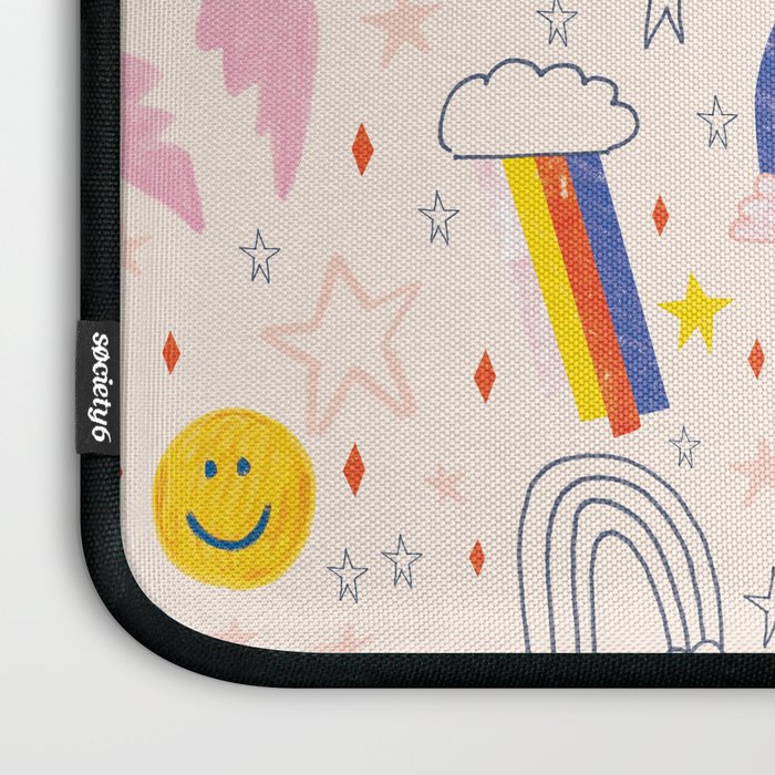 Happy Smiley Face & Retro Rainbows in Dusty Pink Laptop Sleeve Gallery Image 3
