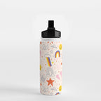 Happy Smiley Face & Retro Rainbows in Dusty Pink Water Bottle Gallery Image 2