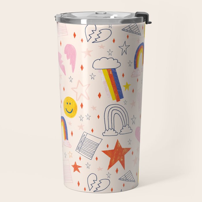 Happy Smiley Face & Retro Rainbows in Dusty Pink Travel Mug Gallery Image 2