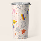 Happy Smiley Face & Retro Rainbows in Dusty Pink Travel Mug Gallery Image 2