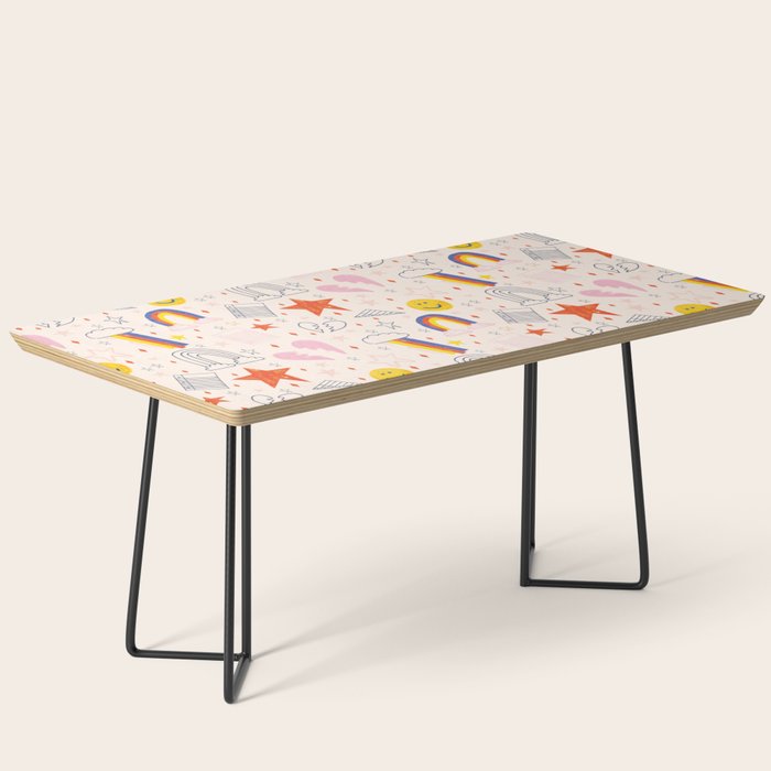 Happy Smiley Face & Retro Rainbows in Dusty Pink Coffee Table Gallery Image 1