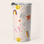 Happy Smiley Face & Retro Rainbows in Dusty Pink Travel Mug Gallery Image 3