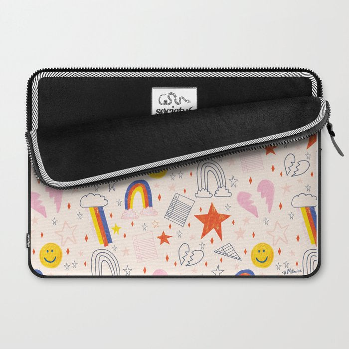 Happy Smiley Face & Retro Rainbows in Dusty Pink Laptop Sleeve Gallery Image 2
