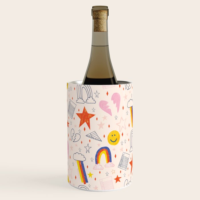 Happy Smiley Face & Retro Rainbows in Dusty Pink Wine Chiller Gallery Image 1