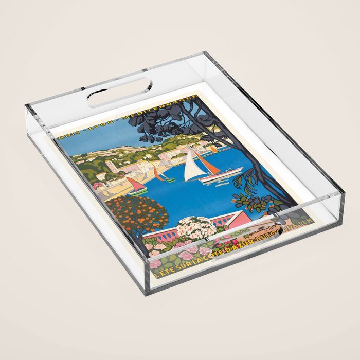 1926 FRANCE Summer On The Cote D'Azur Travel Poster Acrylic Tray Gallery Image 1