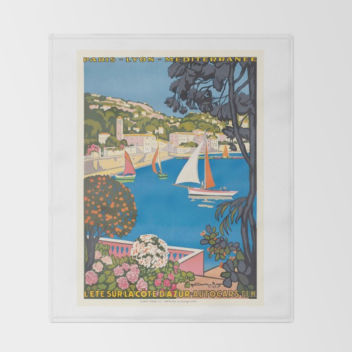 1926 FRANCE Summer On The Cote D'Azur Travel Poster Throw Blanket Gallery Image 2