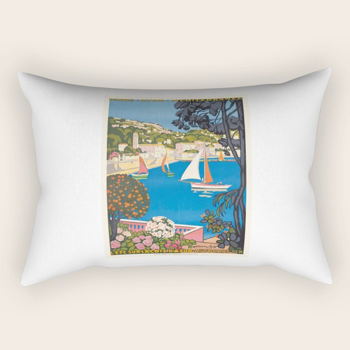 1926 FRANCE Summer On The Cote D'Azur Travel Poster Rectangular Pillow Gallery Image 1