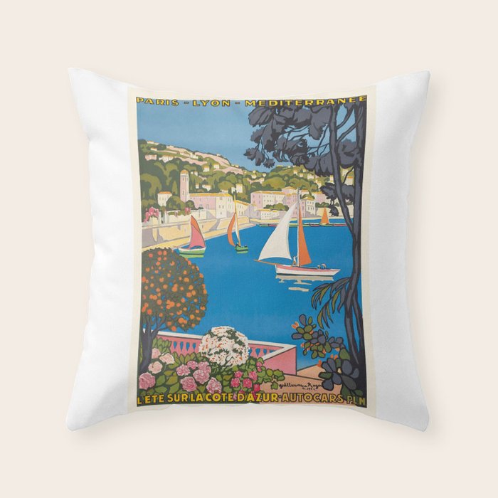 1926 FRANCE Summer On The Cote D'Azur Travel Poster Throw Pillow Gallery Image 6