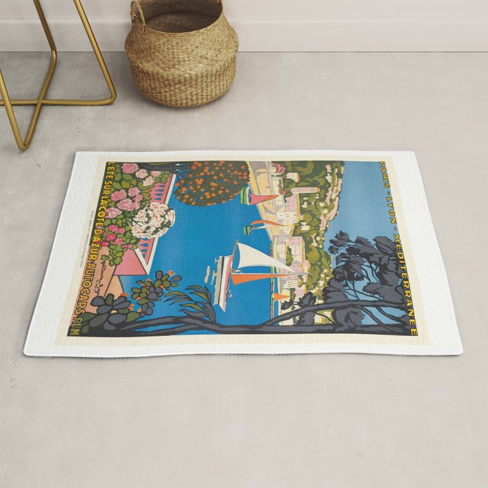 1926 FRANCE Summer On The Cote D'Azur Travel Poster Rug Gallery Image 1