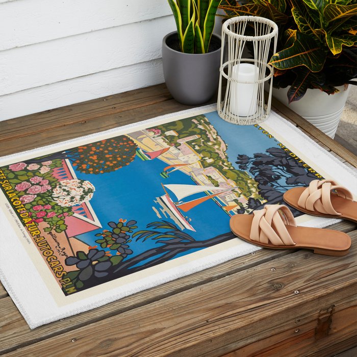 1926 FRANCE Summer On The Cote D'Azur Travel Poster Outdoor Rug Gallery Image 2