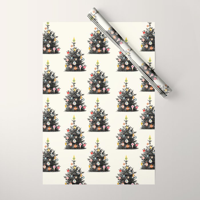 Retro Decorated Christmas Tree Wrapping Paper Gallery Image 1