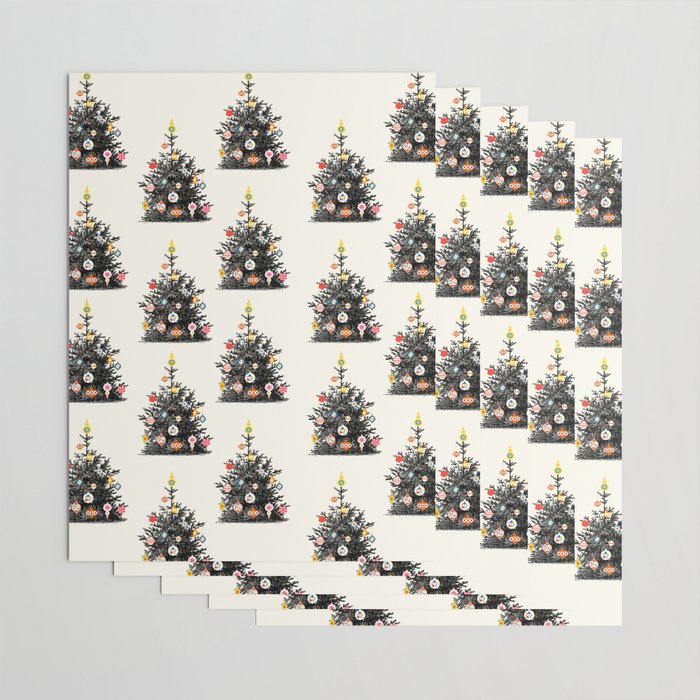 Retro Decorated Christmas Tree Wrapping Paper Gallery Image 3
