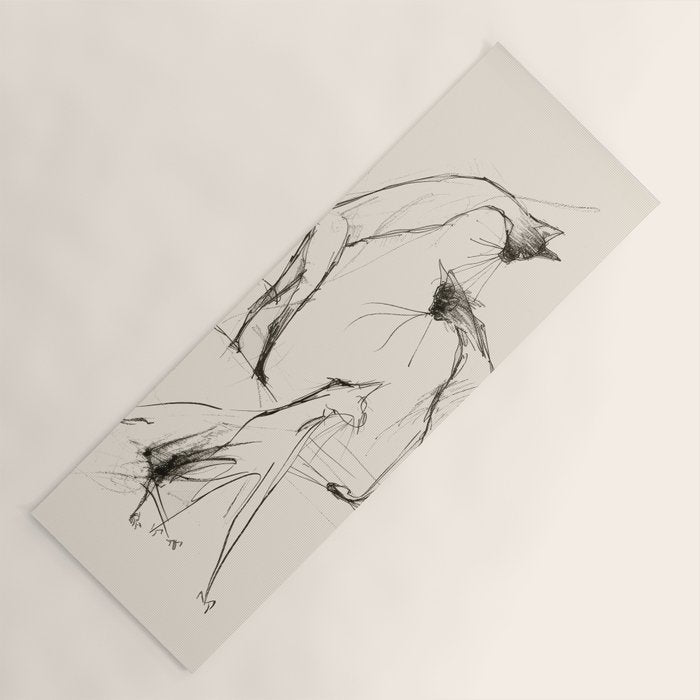 Modern Cat Sketch Yoga Mat Gallery Image 1