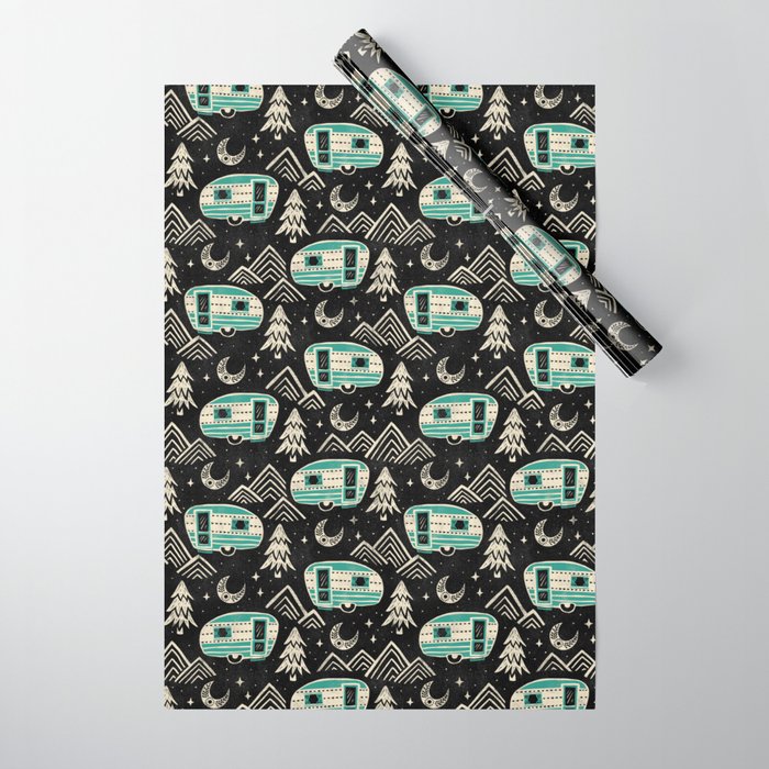 Little Camper - black, cream, and teal Wrapping Paper Gallery Image 1