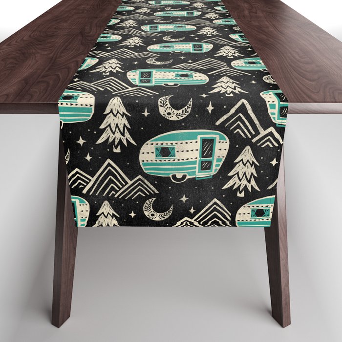 Little Camper - black, cream, and teal Table Runner Gallery Image 1