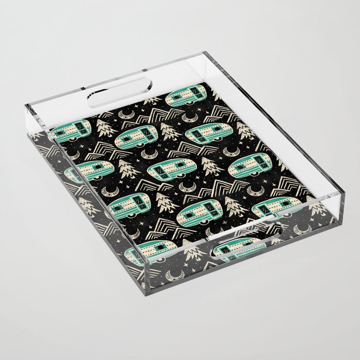 Little Camper - black, cream, and teal Acrylic Tray Gallery Image 1