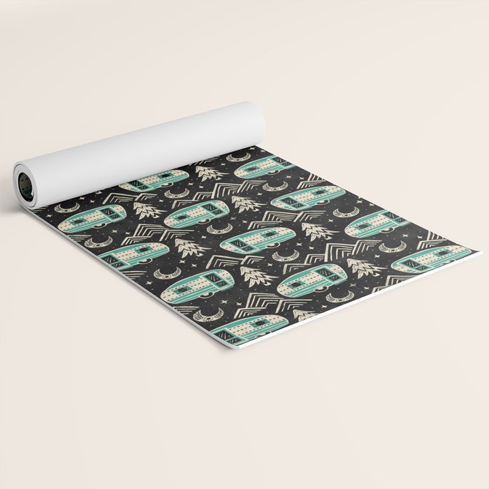 Little Camper - black, cream, and teal Yoga Mat Gallery Image 2