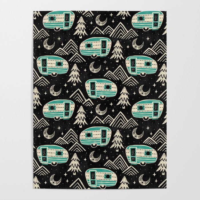 Little Camper - black, cream, and teal Poster Gallery Image 1