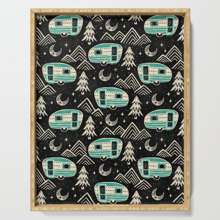 Little Camper - black, cream, and teal Serving Tray Gallery Image 1