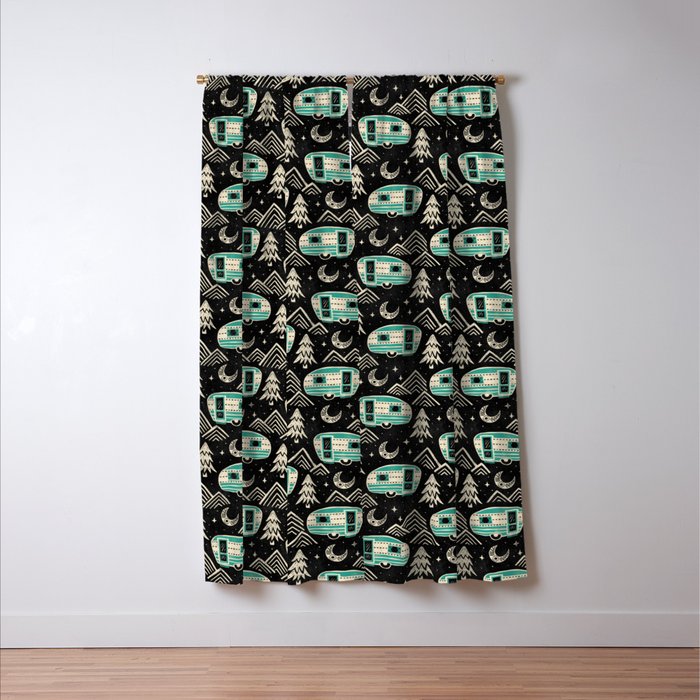 Little Camper - black, cream, and teal Window Curtain Gallery Image 3