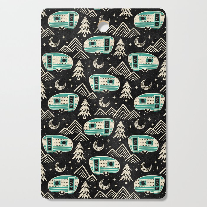 Little Camper - black, cream, and teal Cutting Board Gallery Image 1