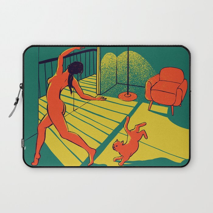 Dancing with the cat | Moody sunset light and shadows Aesthetic Green room Naked dance Femme Fatale  Laptop Sleeve Gallery Image 1