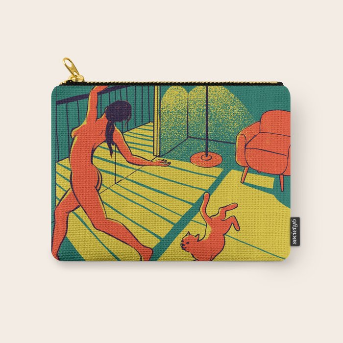 Dancing with the cat | Moody sunset light and shadows Aesthetic Green room Naked dance Femme Fatale  Carry All Pouch Gallery Image 1