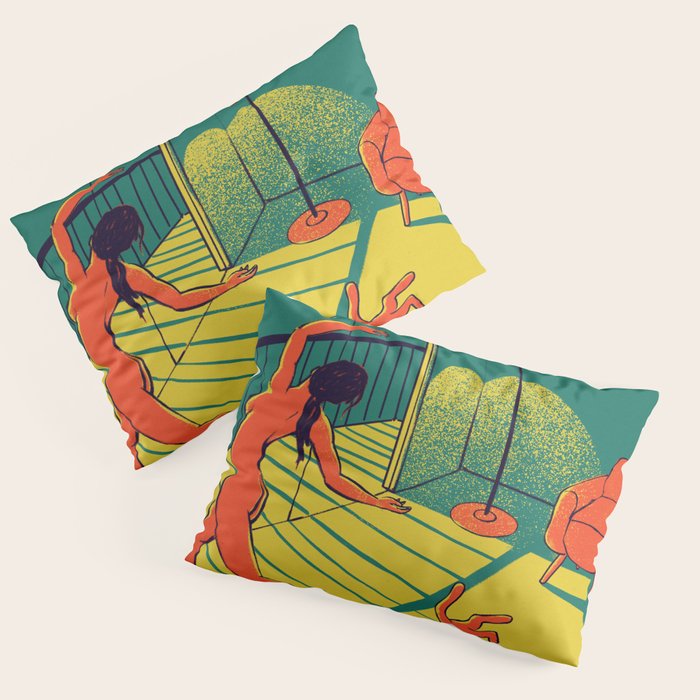 Dancing with the cat | Moody sunset light and shadows Aesthetic Green room Naked dance Femme Fatale  Pillow Sham Gallery Image 3